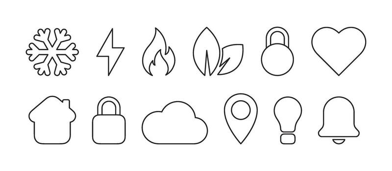 lineal solicitud íconos colocar. web icono conjunto vector