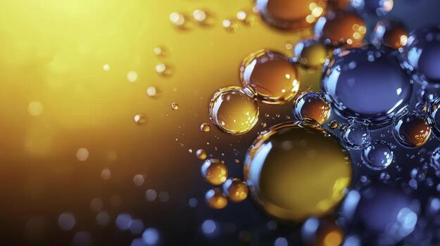 Colorful Water Droplets on Surface with Vibrant Background and Bokeh Effect photo