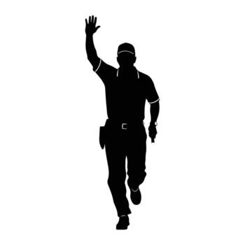 Man waving hello while running silhouette vector