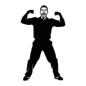 Man flexing muscles shouting triumphantly vector