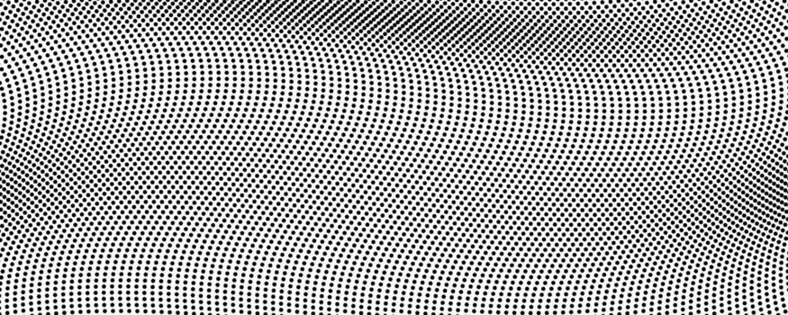 Halftone monochrome background with flowing dots. Abstract wave black and white texture. Great illustration vector