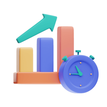 A clock and a graph with an arrow pointing up png