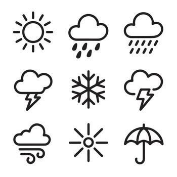 Collection of various weather condition graphical representations art icons set vector