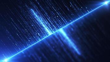 Abstract blue digital background with bright neon beams and glowing lines. Data flow, big data visualization video