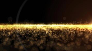 abstrakt trogen cyber värld scen, sci-fi scen med Vinka energi, lysande partikel yta och flygande guld damm, neon natt scen, digital vetenskap bakgrund 4k animering video