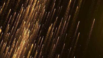 un astratto digitale sfondo con raggiante d'oro luccichio particelle volante verso l'alto, un' pioggia di magico scintillante polvere. un' in movimento ruscello di raggiante luminosa Linee di particelle emitting raggi di leggero video