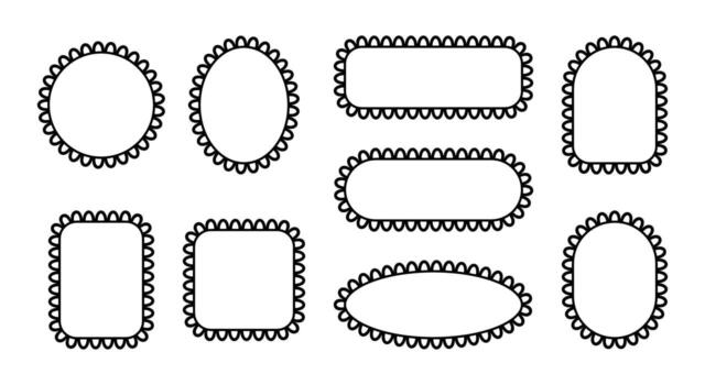 Frame with scalloped edge. Lace border with curly pattern. Empty templates for design isolated on white background. vector