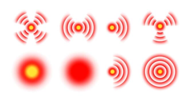 Red circle pain icon. Point for illustration of target of sore muscles, stomach or head. Set of elements for demonstration of joint inflammation. vector