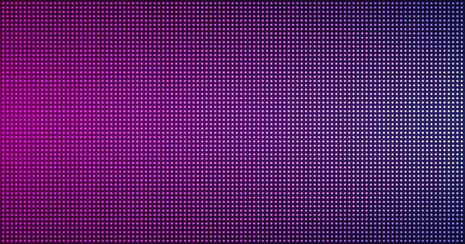 Led light screen background. TV panel with pixel dots. Display, monitor texture. Abstract neon glow in pink and purple. vector