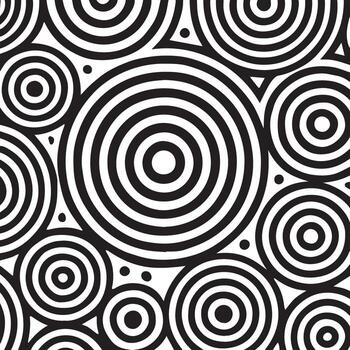 Abstract black and white concentric circles pattern with small dots vector