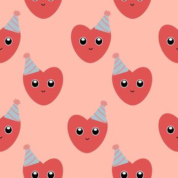 un corazón con un festivo sombrero en un rosado antecedentes. sin costura modelo con corazones. interminable San Valentín día fondo, festivo diseño, y tela. vector