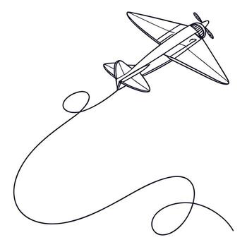 Classic airplane kite flying high with swirling string line art drawing vector