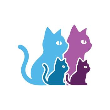 gatos familia silueta lado perfil. un grupo de gatos son sentado juntos, creando un encantador y caprichoso escena. vector
