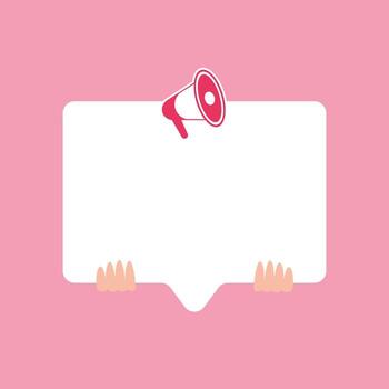 Hands hold a blank speech bubble with a megaphone. vector