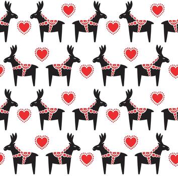 Seamless pattern of flat Scandinavian Dala deer moose vector