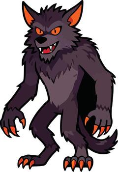 Cartoon wolf character with fierce expression and sharp claws vector