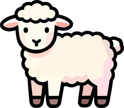 Cute cartoon sheep standing on the grass in a simple design vector
