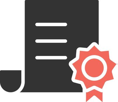 The red badge document icon with a ribbon indicates an award, recognition, or validation of the contents of the document as evidence of a recognized achievement or qualification. vector