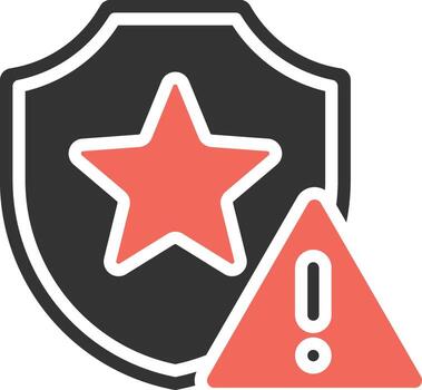 The shield symbol icon with a star and a warning sign conveys that the security system has detected a threat, vulnerability, or breach. vector