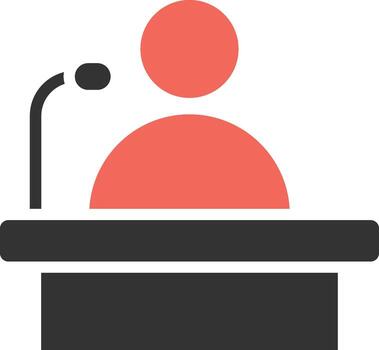 An icon representing a person speaking at a podium with a microphone, often used in legal contexts or formal presentations. vector