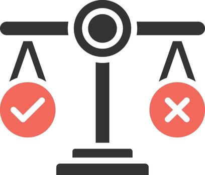 An icon symbolizing justice, balance, decision, or comparison between right and wrong to reach a verdict of guilty or not guilty. vector