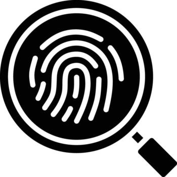 icon of forensic investigation of fingerprint magnifying glass, security, or identification of a problem related to criminal investigation law. vector
