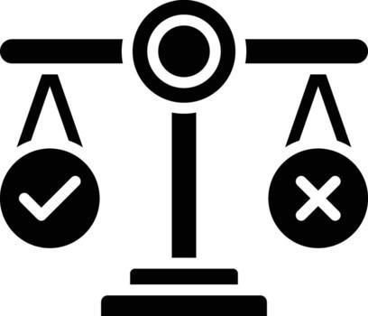 icon symbolizing justice, balance, decision, or comparison between right and wrong to reach a verdict of guilty or not guilty. vector