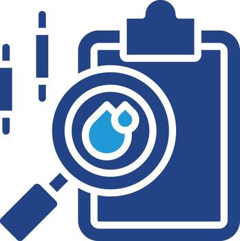 el proceso icono para análisis, inspección, o pruebas relaciona a el evaluación y documentación de muestras tal como agua, aceite, quimicos, o incluso datos en líquido forma. vector