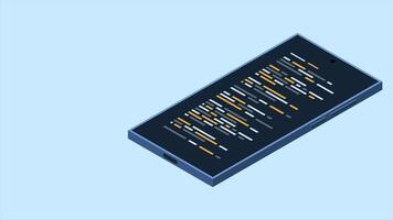 isometrisk smartphone animation. program koda på smartphone skärm. isometrisk teknologi. 4k animerad i isometrisk stil. video