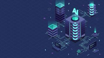 isometrico artificiale intelligenza tecnologia animazione. isometrico nube calcolo concetto. artificiale intelligenza neurale Rete futuro tecnologia. 4k animato nel isometrico stile video
