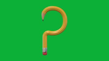 3d alfabet brev p designad med penna stil roterande animering på grön skärm bakgrund, kreativ pedagogisk objekt, skola inlärning symbol, dekorativ typografi element för undervisning. video
