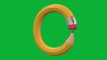 3d alfabet brev o designad med penna stil roterande animering på grön skärm bakgrund, kreativ pedagogisk objekt, skola inlärning symbol, dekorativ typografi element för undervisning. video