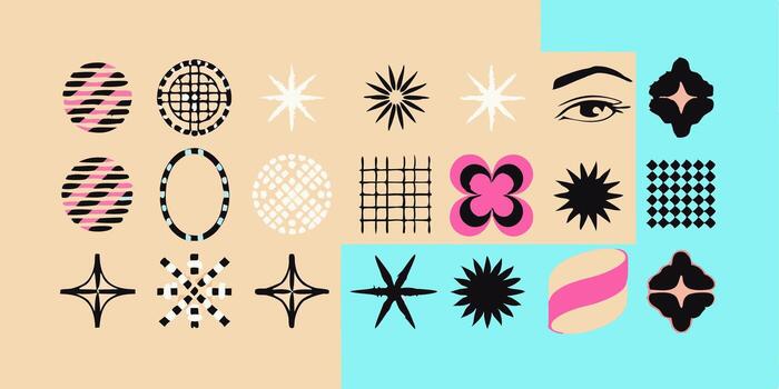 Abstract Geometric Shapes, Eye Design Elements, Pink and Black Patterns vector
