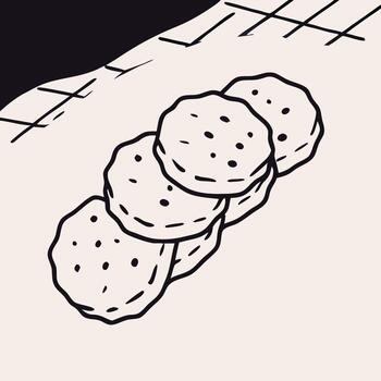 Stack of Four Round Cookies on Baking Paper vector