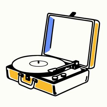 Portable Record Player with Vinyl, Open Case, Yellow vector