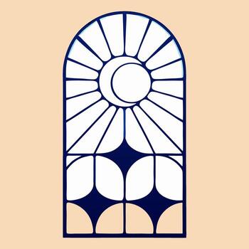 Sun and Moon Arch Window Design, Blue and White Geometric Pattern vector