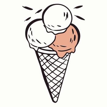 Melting Ice Cream Cone Two Scoops of Vanilla and Peach vector