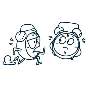 two cartoon characters running with alarm clocks vector