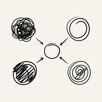 Hand drawn sketch diagram with arrows and circular doodle tangle elements concept vector