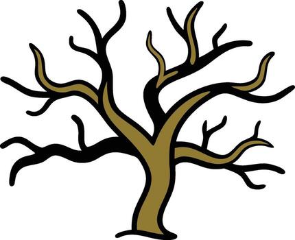 Silhouette of a bare winter tree with twisted branches isolated on white background vector