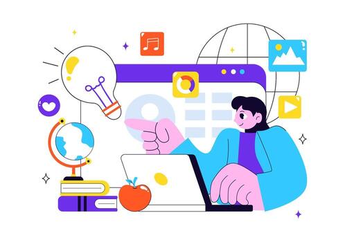 Illustration of World Computer Literacy Day with Media Devices, Books, and Globe in Flat Style Background vector