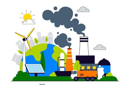 National Pollution Prevention Day Flat Design with Factory Smoke, Deforested Trees, and Traffic Pollution vector