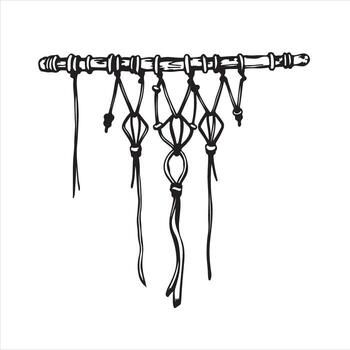 A drawing of a hanging rope with a string attached vector