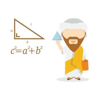 Pythagoras cartoon with the very popular isosceles triangle formula. Stock Illustration vector