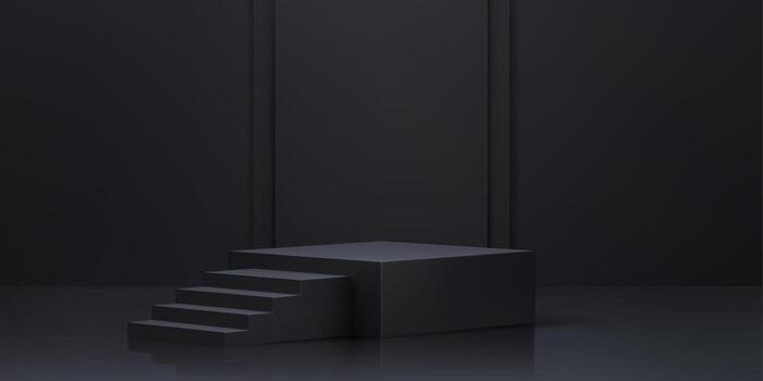Black platform with steps in minimalistic design vector