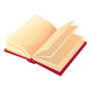 illustration of an open book, top view. Red cover, paper notebook, journal, diary, textbook. Concept for World Book Day, school, university, bookstore, and library. vector
