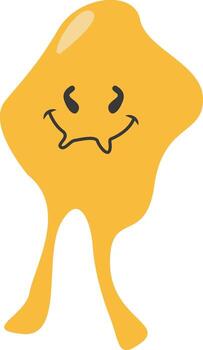 Psychedelic Dripping Face. Hippie Groovy Smile Character. vector