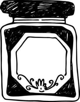 a small square retro bottle with a label and monograms vector