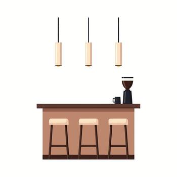 Bar counter with stools and coffee maker vector
