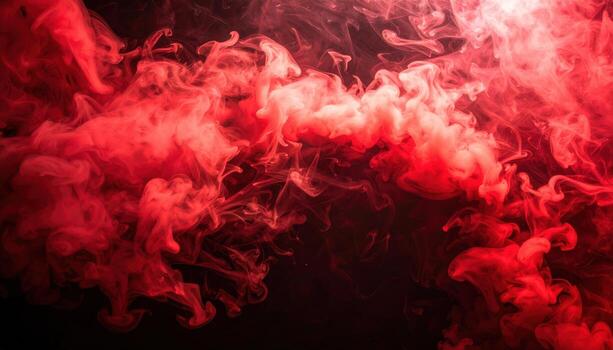 A close-up of a dynamic cloud of thick red smoke on a dark black background, photo